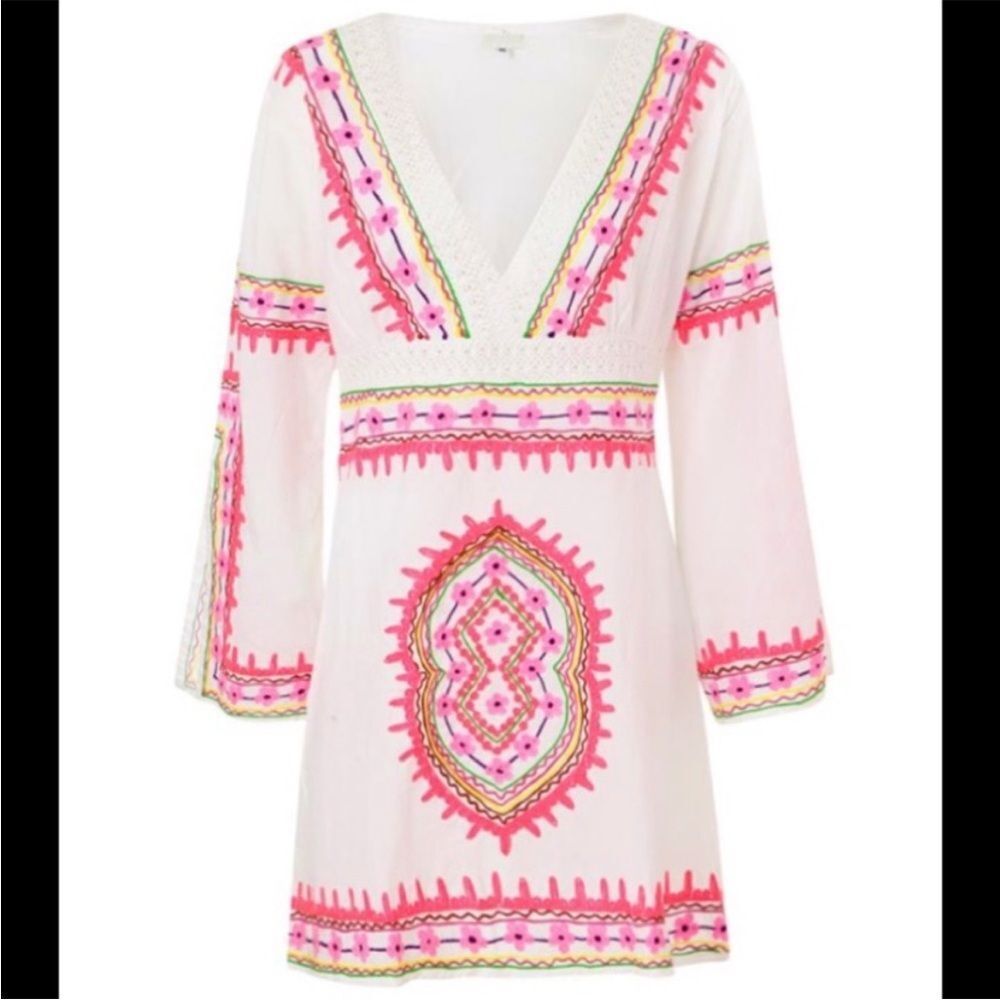 Embroidered Pink and White Swim Coverup